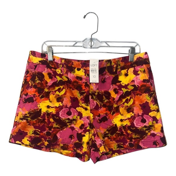 Ann Taylor LOFT Pink Floral Original Flat Front Casual Shorts, Size 10 - Picture 1 of 8
